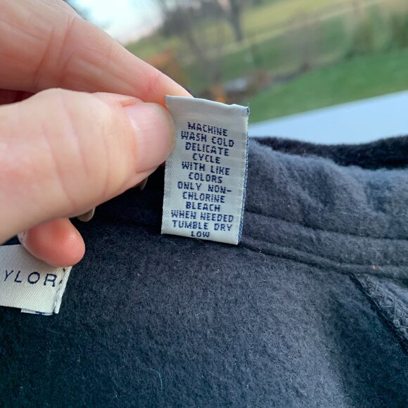 Vintage Lord & Taylor Black Fleece Cloak Cape Faux Fur Collar Velvet Buttons - Picture 13 of 16